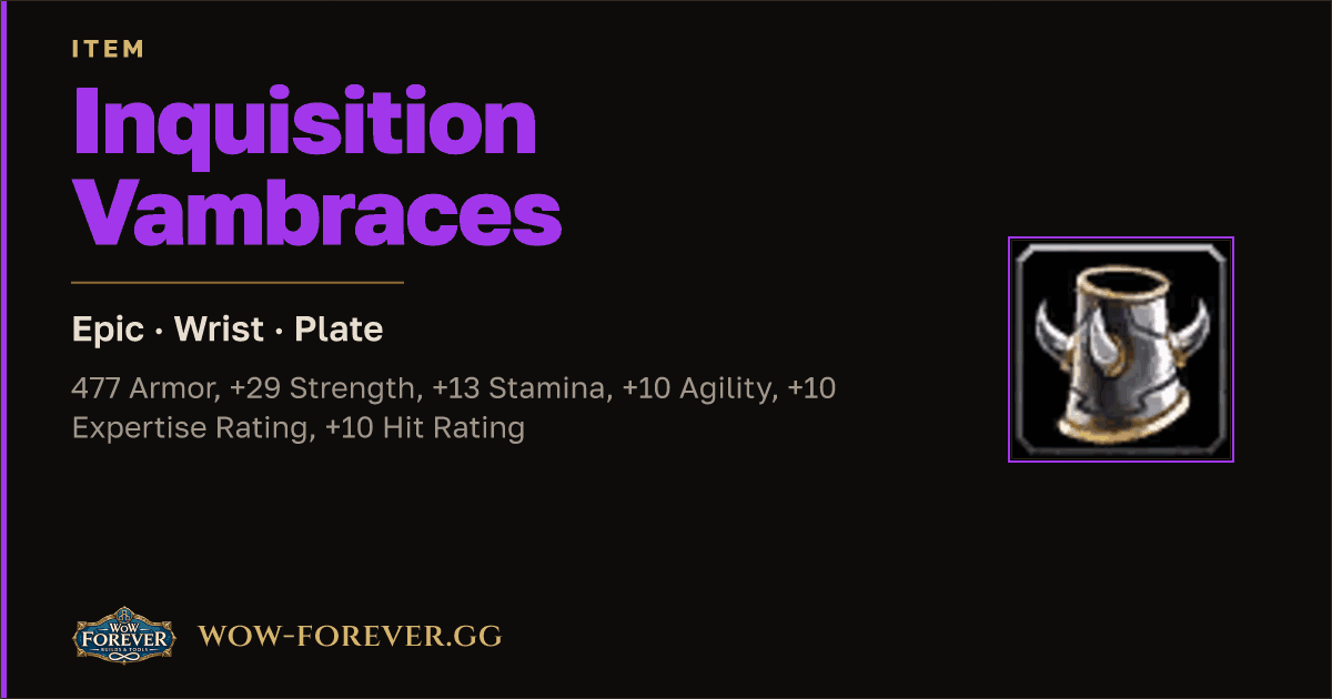 The preview card for Inquisition Vambraces