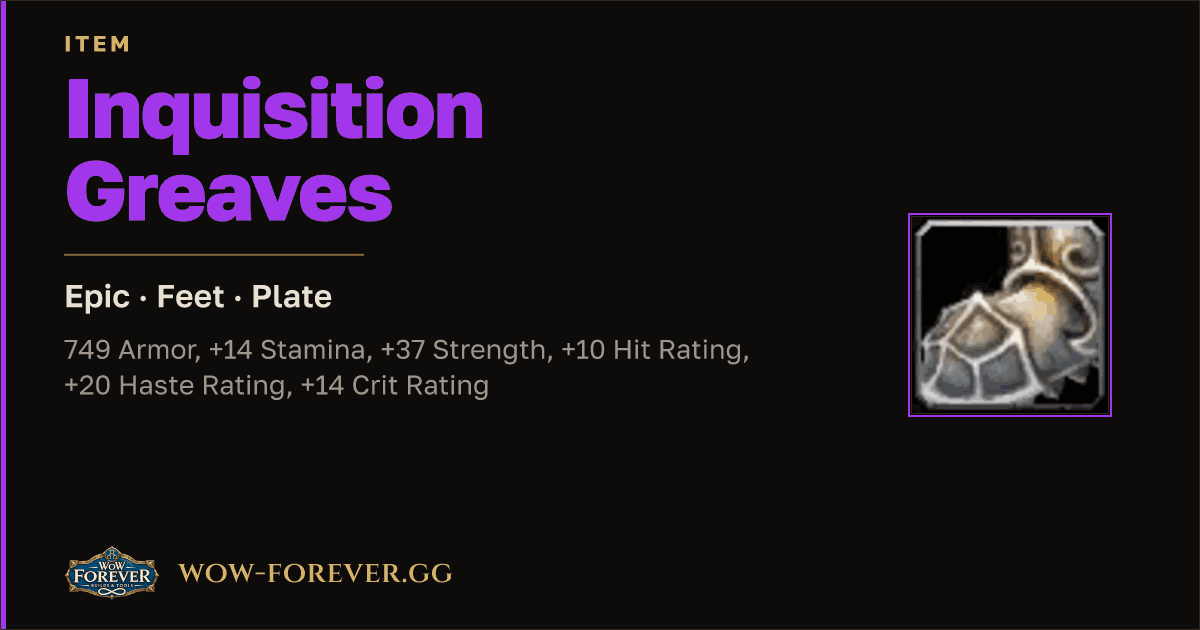 The preview card for Inquisition Greaves