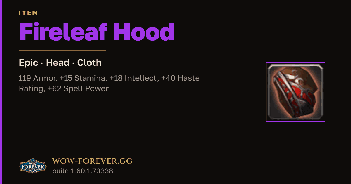 The preview card for Fireleaf Hood