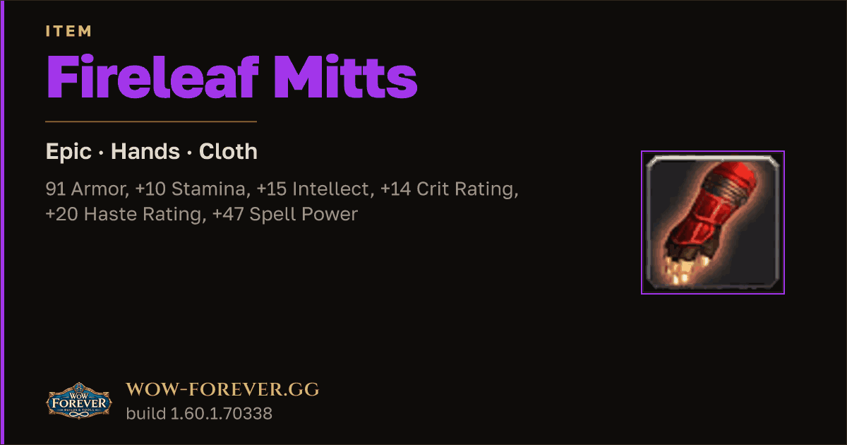 The preview card for Fireleaf Mitts