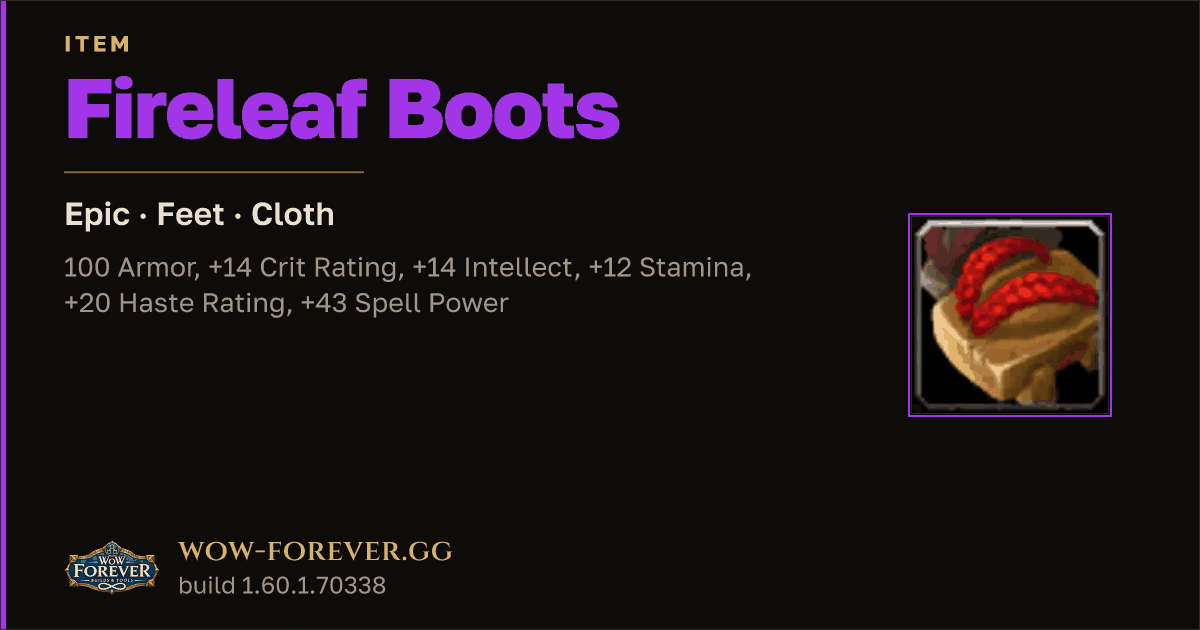 The preview card for Fireleaf Boots