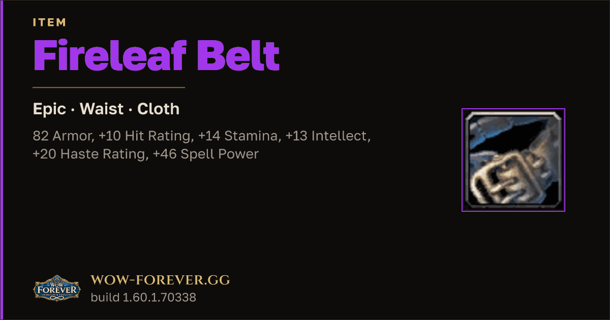 The preview card for Fireleaf Belt