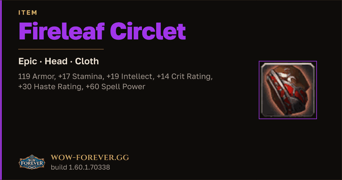 The preview card for Fireleaf Circlet