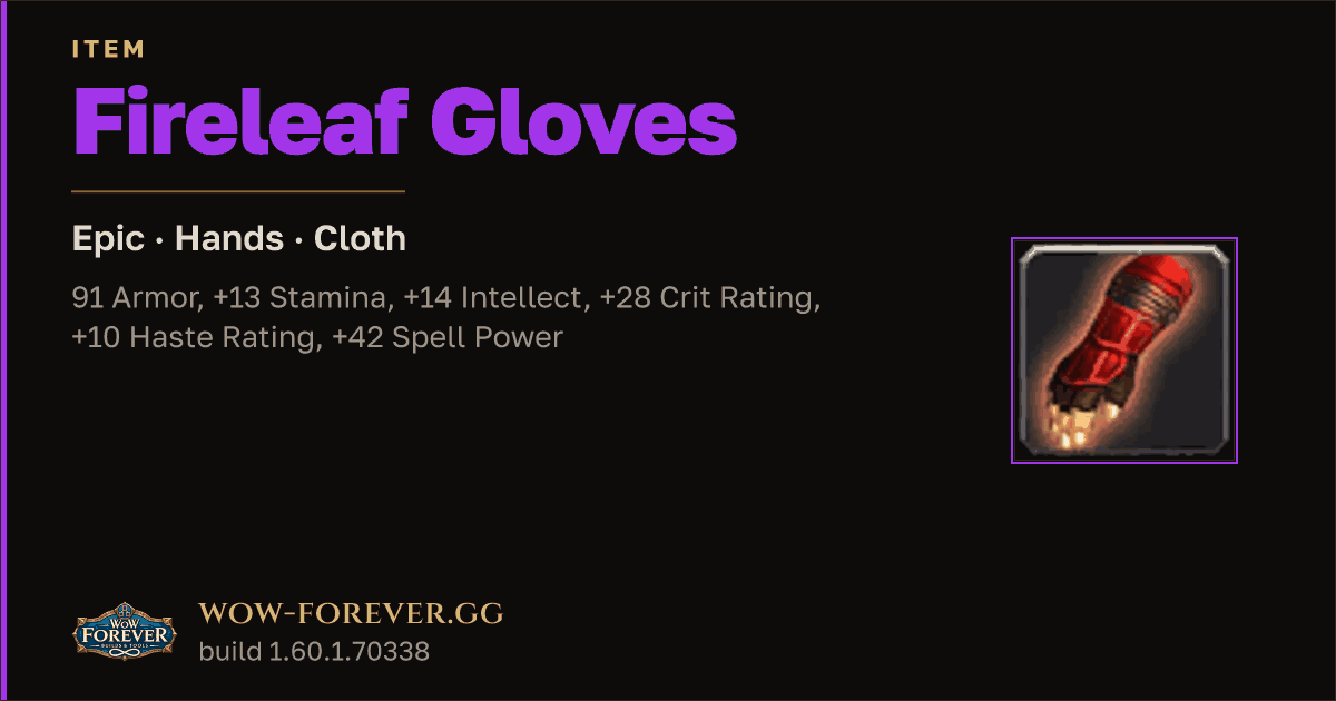The preview card for Fireleaf Gloves