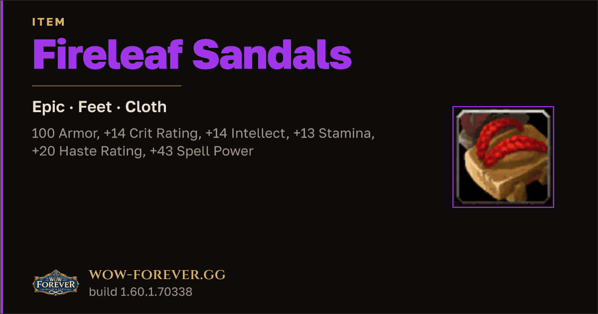 The preview card for Fireleaf Sandals