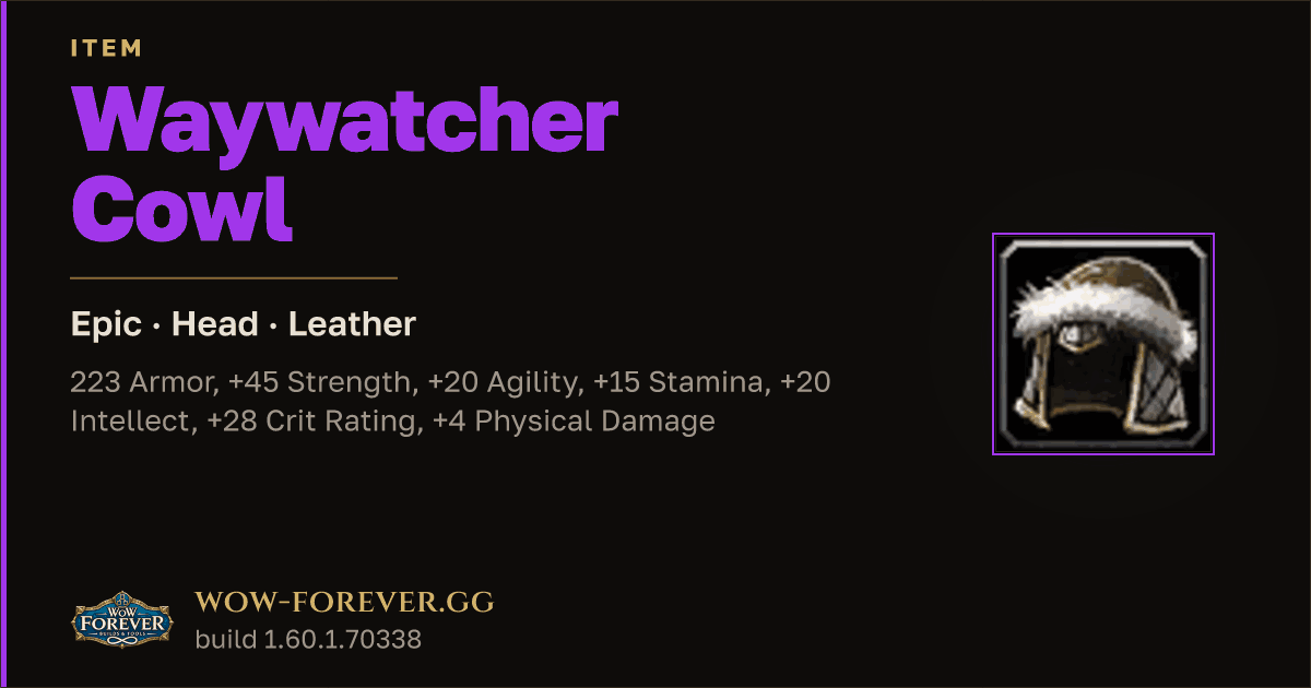The preview card for Waywatcher Cowl