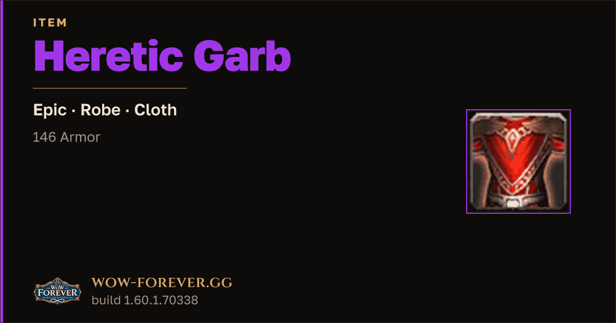 The preview card for Heretic Garb