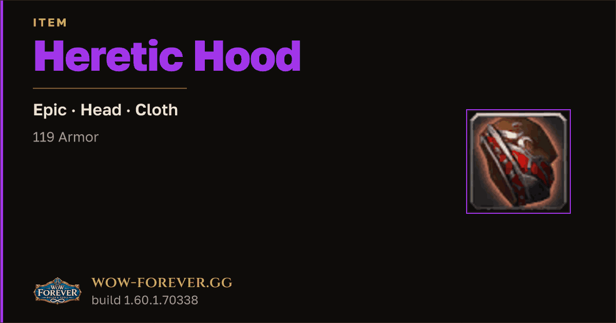 The preview card for Heretic Hood