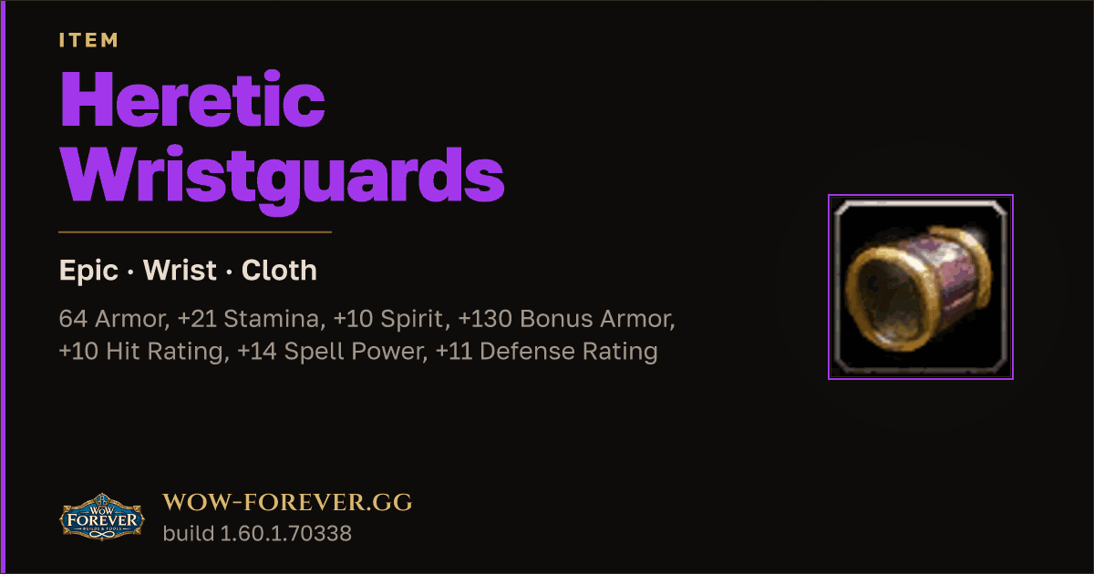 The preview card for Heretic Wristguards