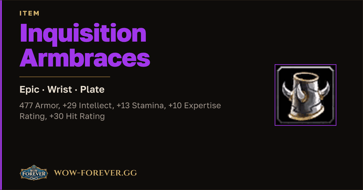 The preview card for Inquisition Armbraces