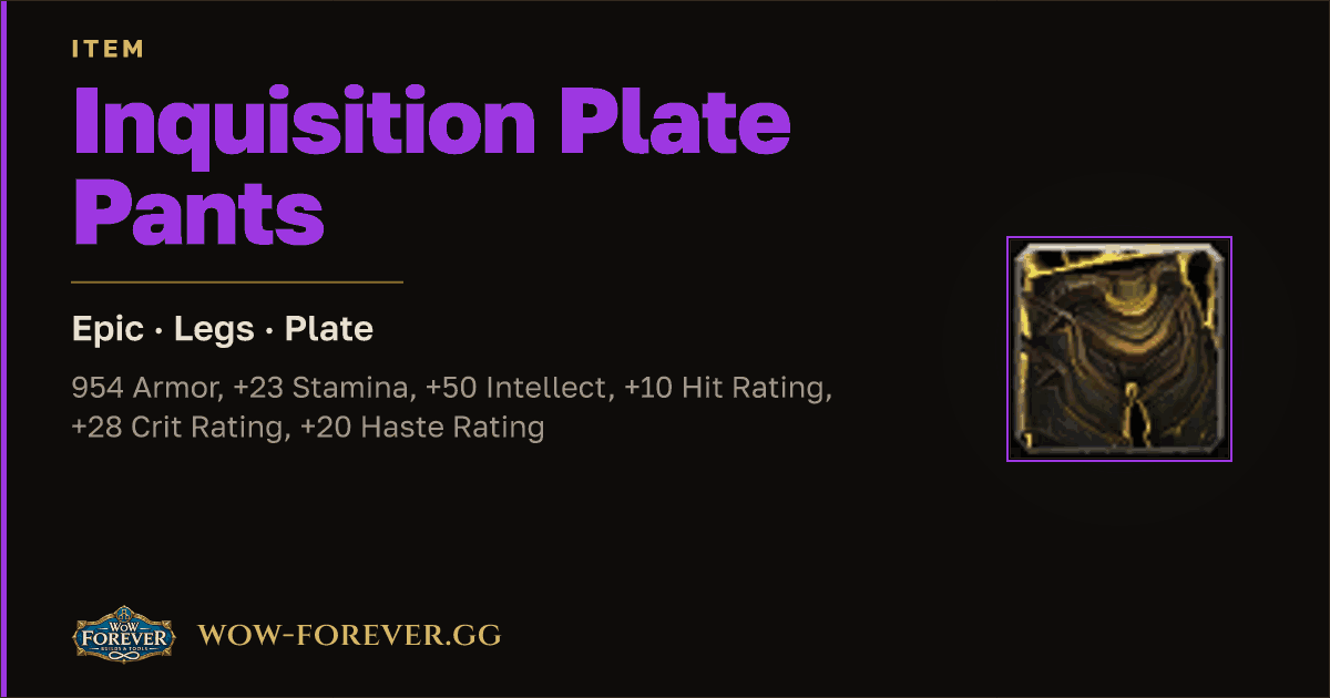 The preview card for Inquisition Plate Pants
