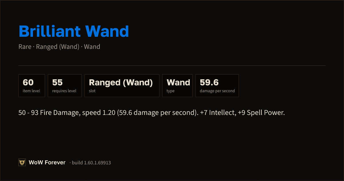 The preview card for Brilliant Wand - Rare Wand, Item Level 60