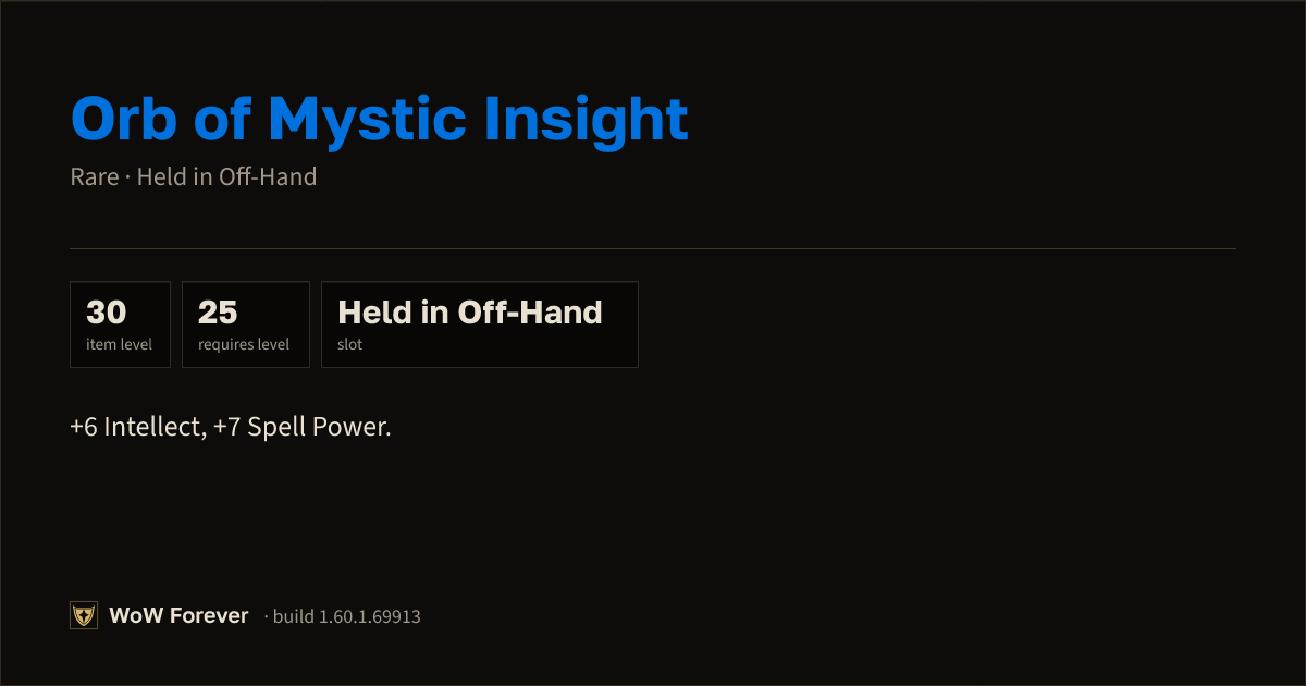 The preview card for Orb of Mystic Insight - Rare Off-Hand Item