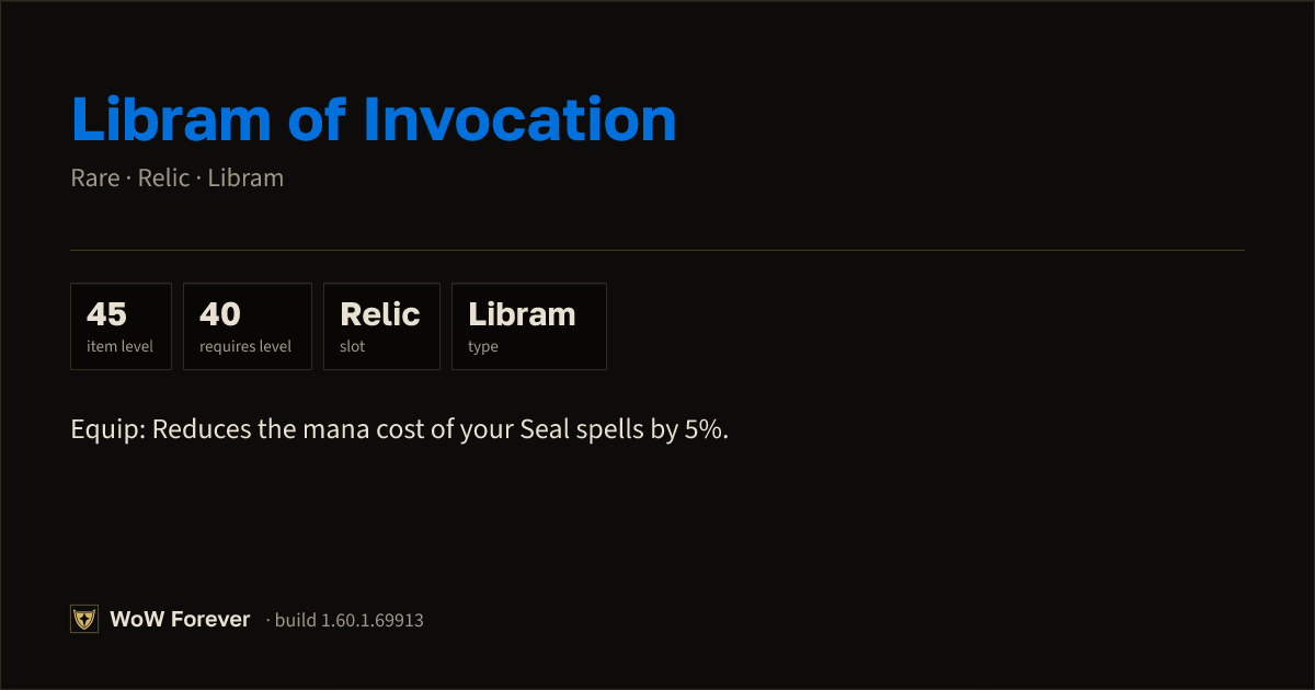 The preview card for Libram of Invocation - Rare Libram, Item Level 45