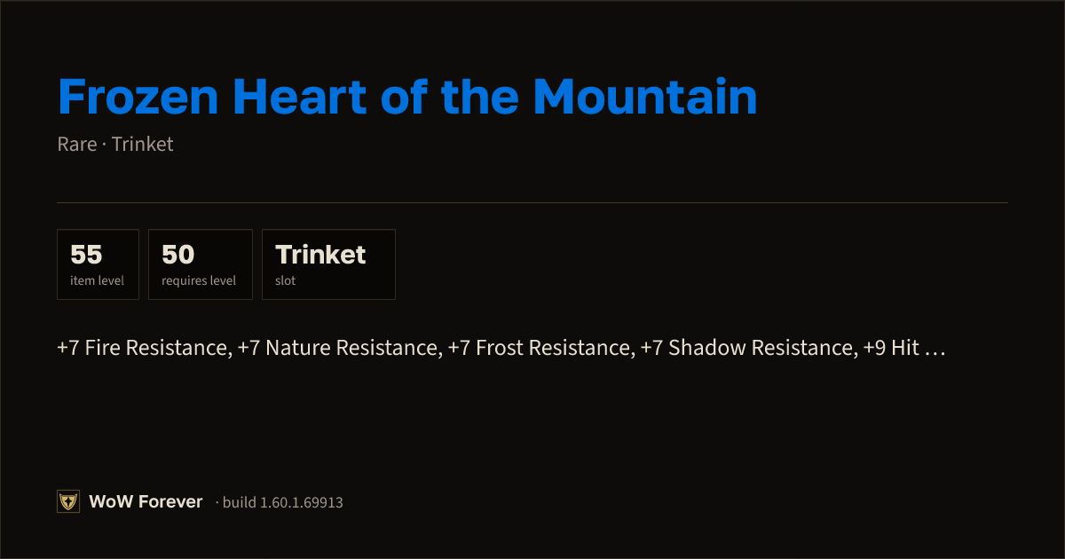 The preview card for Frozen Heart of the Mountain - Rare Trinket