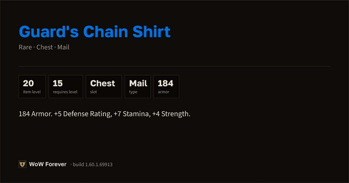 The preview card for Guard's Chain Shirt - Rare Mail Chest