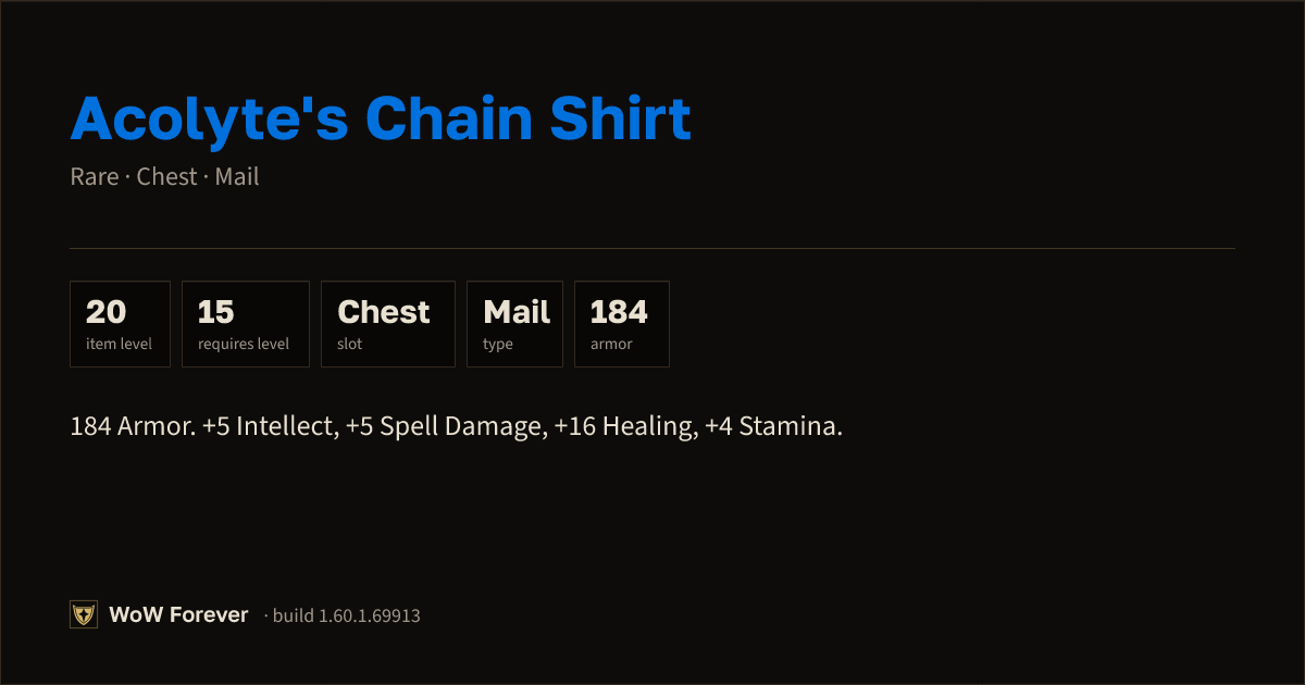 The preview card for Acolyte's Chain Shirt - Rare Mail Chest