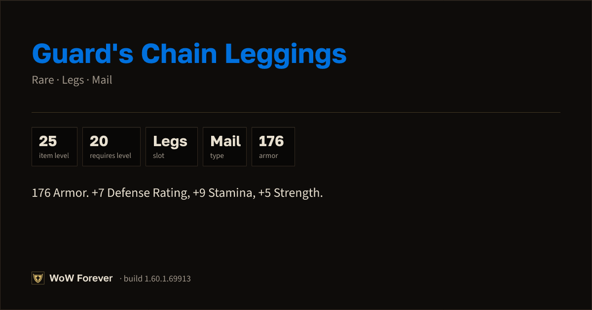 The preview card for Guard's Chain Leggings - Rare Mail Legs