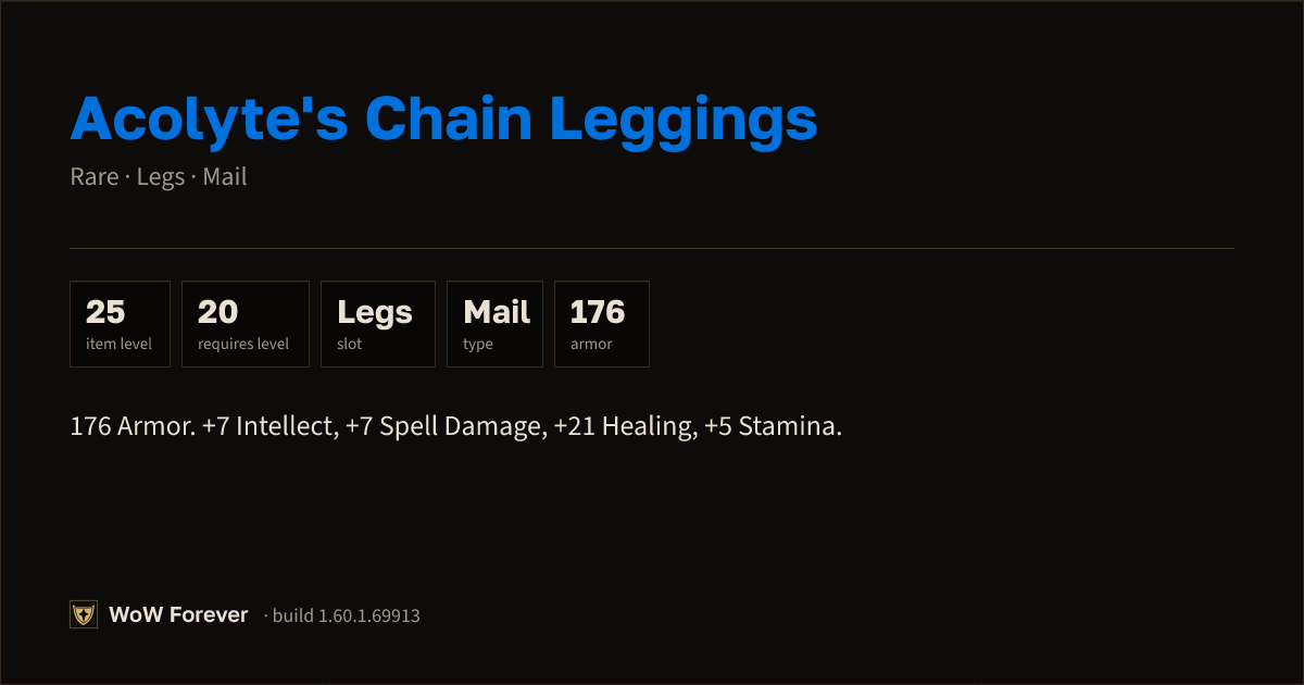 The preview card for Acolyte's Chain Leggings - Rare Mail Legs