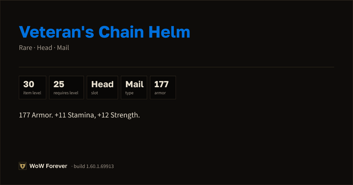 The preview card for Veteran's Chain Helm - Rare Mail Head