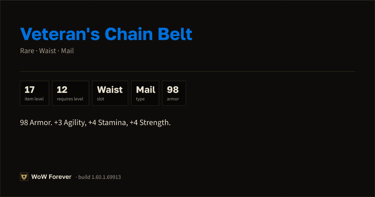 The preview card for Veteran's Chain Belt - Rare Mail Waist