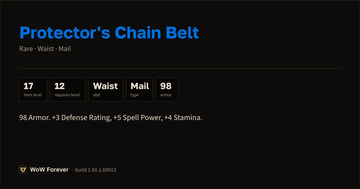 The preview card for Protector's Chain Belt - Rare Mail Waist