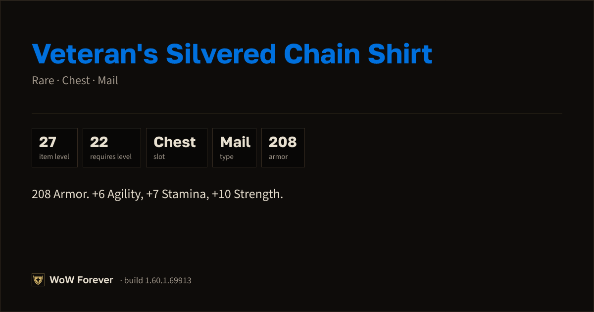The preview card for Veteran's Silvered Chain Shirt - Rare Mail Chest