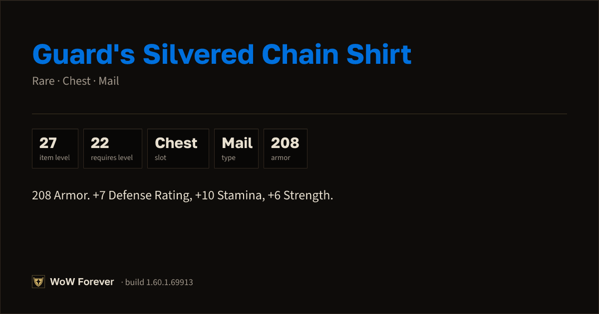 The preview card for Guard's Silvered Chain Shirt - Rare Mail Chest