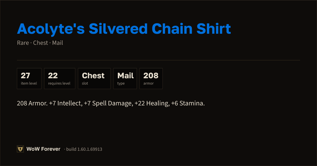 The preview card for Acolyte's Silvered Chain Shirt - Rare Mail Chest