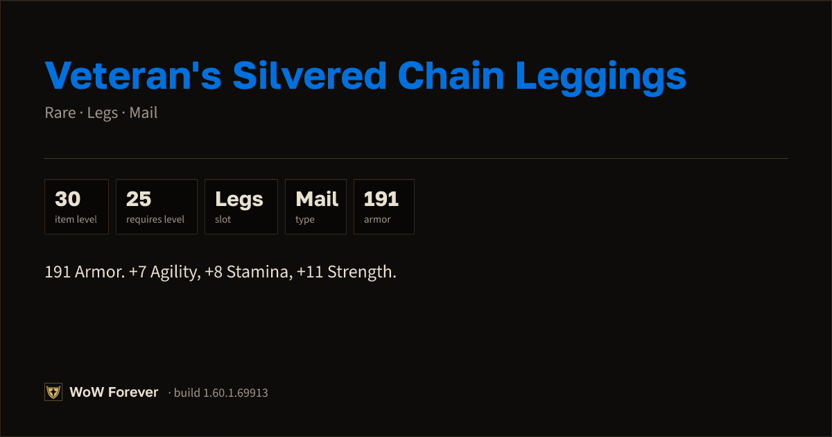 The preview card for Veteran's Silvered Chain Leggings - Rare Mail Legs