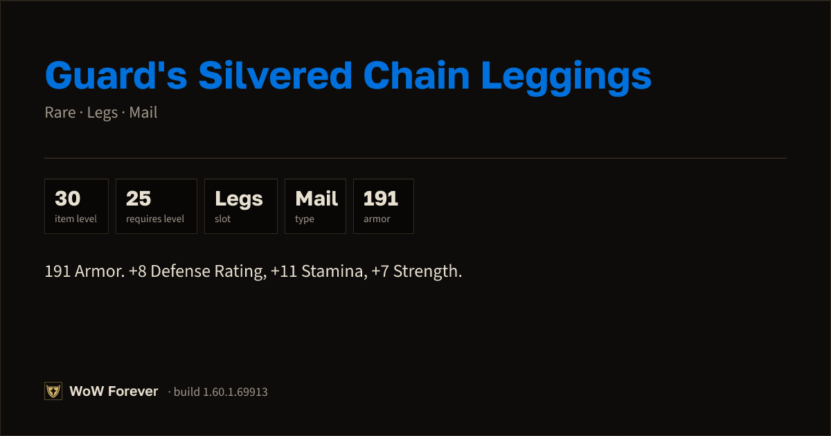 The preview card for Guard's Silvered Chain Leggings - Rare Mail Legs