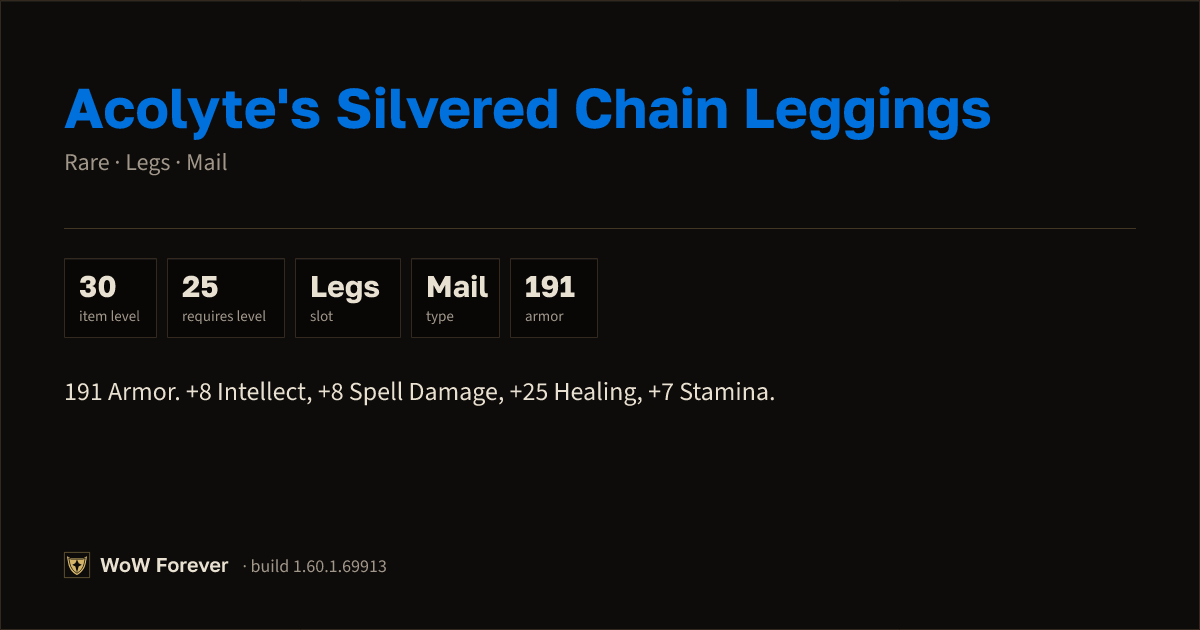 The preview card for Acolyte's Silvered Chain Leggings - Rare Mail Legs