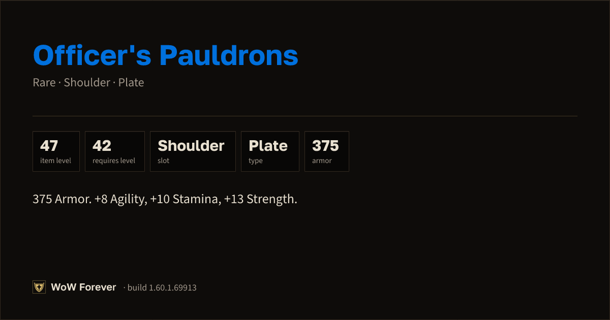 The preview card for Officer's Pauldrons - Rare Plate Shoulder