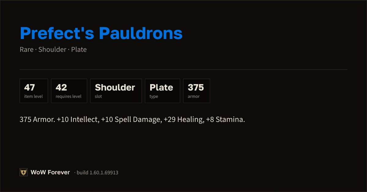 The preview card for Prefect's Pauldrons - Rare Plate Shoulder