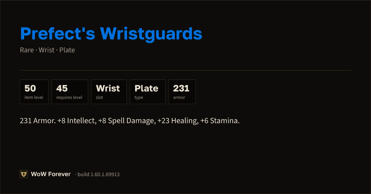 The preview card for Prefect's Wristguards - Rare Plate Wrist