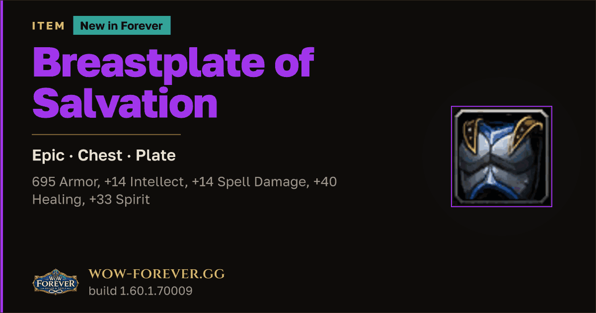 The preview card for Breastplate of Salvation - Epic Plate Chest