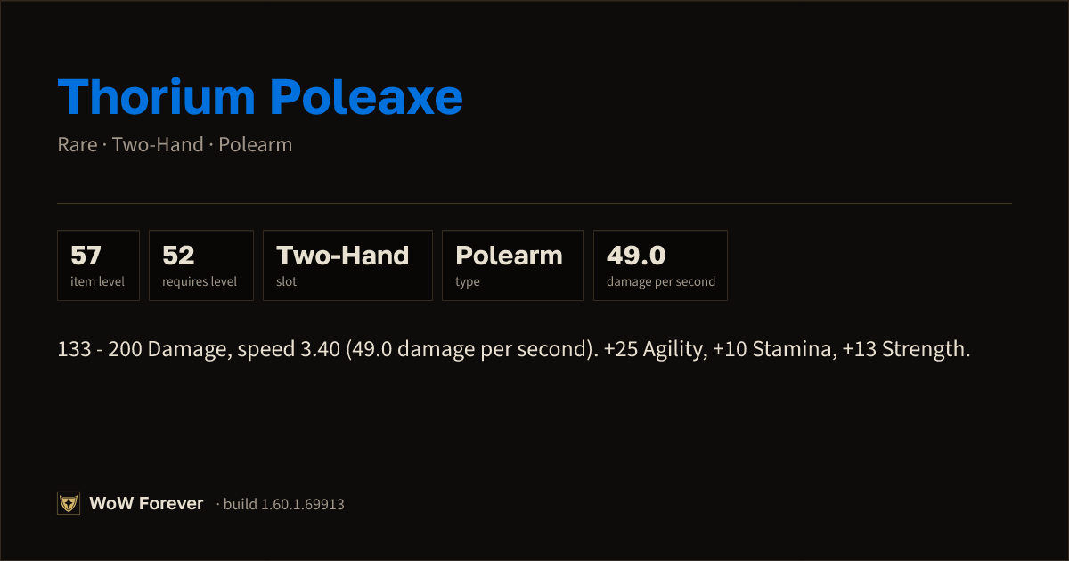 The preview card for Thorium Poleaxe - Rare Two-Hand Polearm