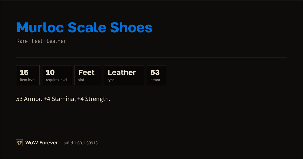 The preview card for Murloc Scale Shoes - Rare Leather Feet