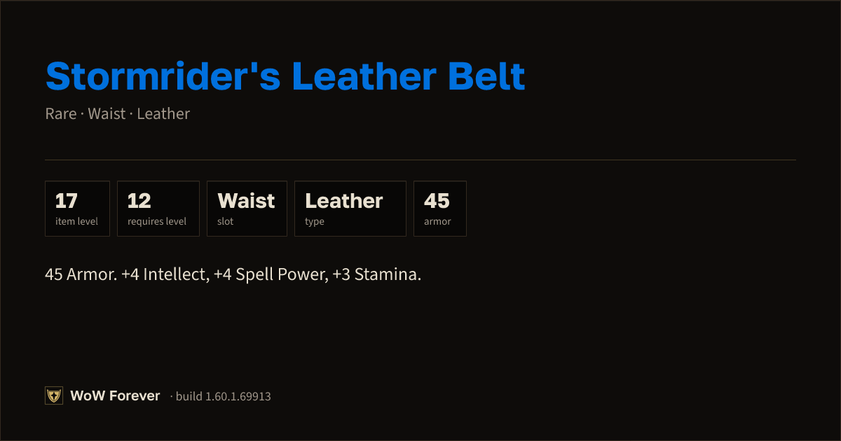 The preview card for Stormrider's Leather Belt - Rare Leather Waist