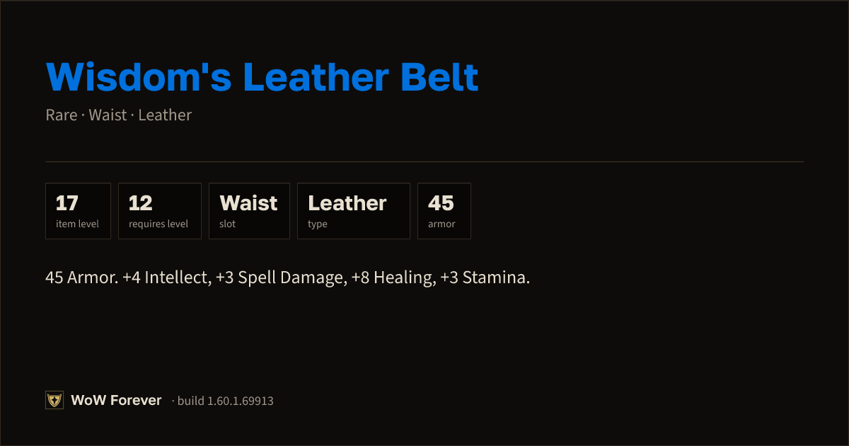 The preview card for Wisdom's Leather Belt - Rare Leather Waist