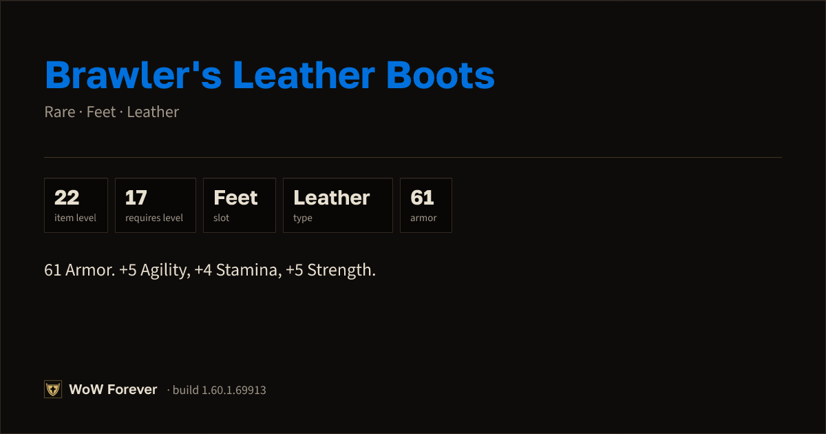 The preview card for Brawler's Leather Boots - Rare Leather Feet