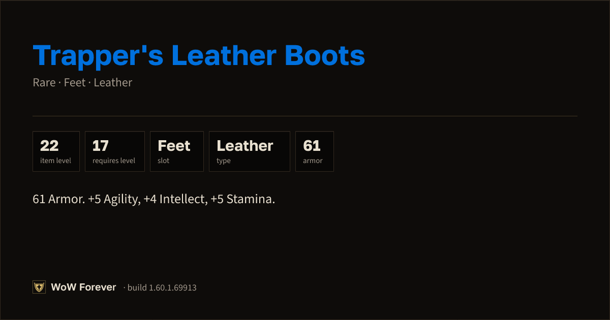 The preview card for Trapper's Leather Boots - Rare Leather Feet