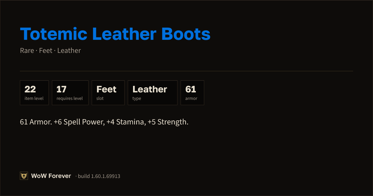 The preview card for Totemic Leather Boots - Rare Leather Feet
