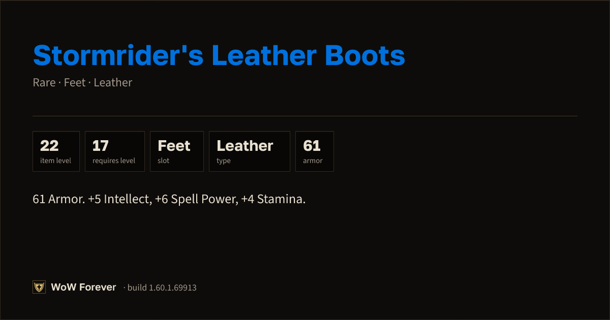 The preview card for Stormrider's Leather Boots - Rare Leather Feet