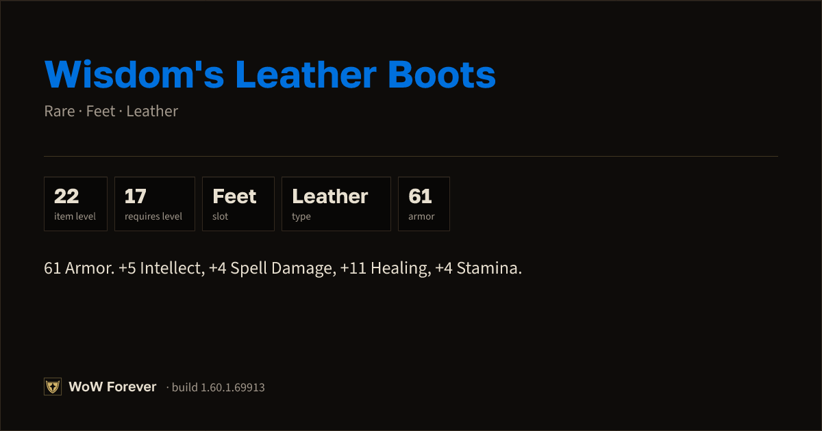 The preview card for Wisdom's Leather Boots - Rare Leather Feet