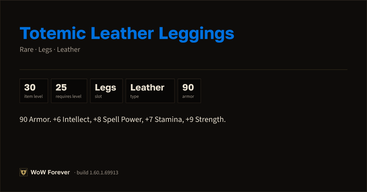 The preview card for Totemic Leather Leggings - Rare Leather Legs