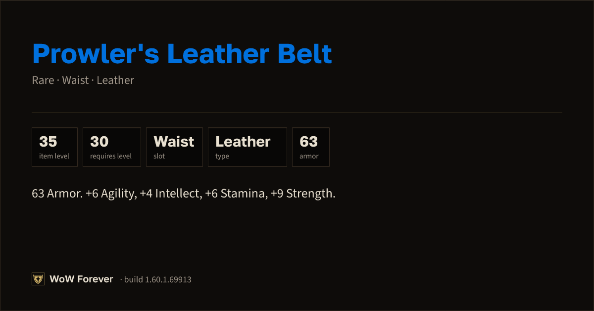 The preview card for Prowler's Leather Belt - Rare Leather Waist