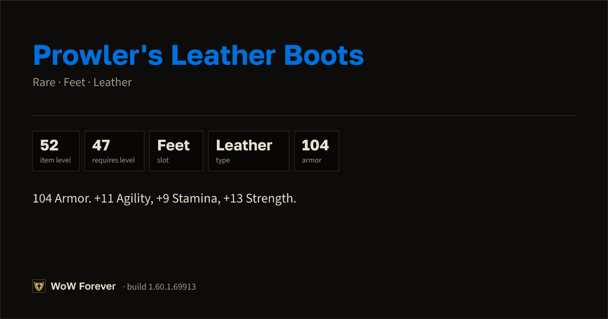 The preview card for Prowler's Leather Boots - Rare Leather Feet