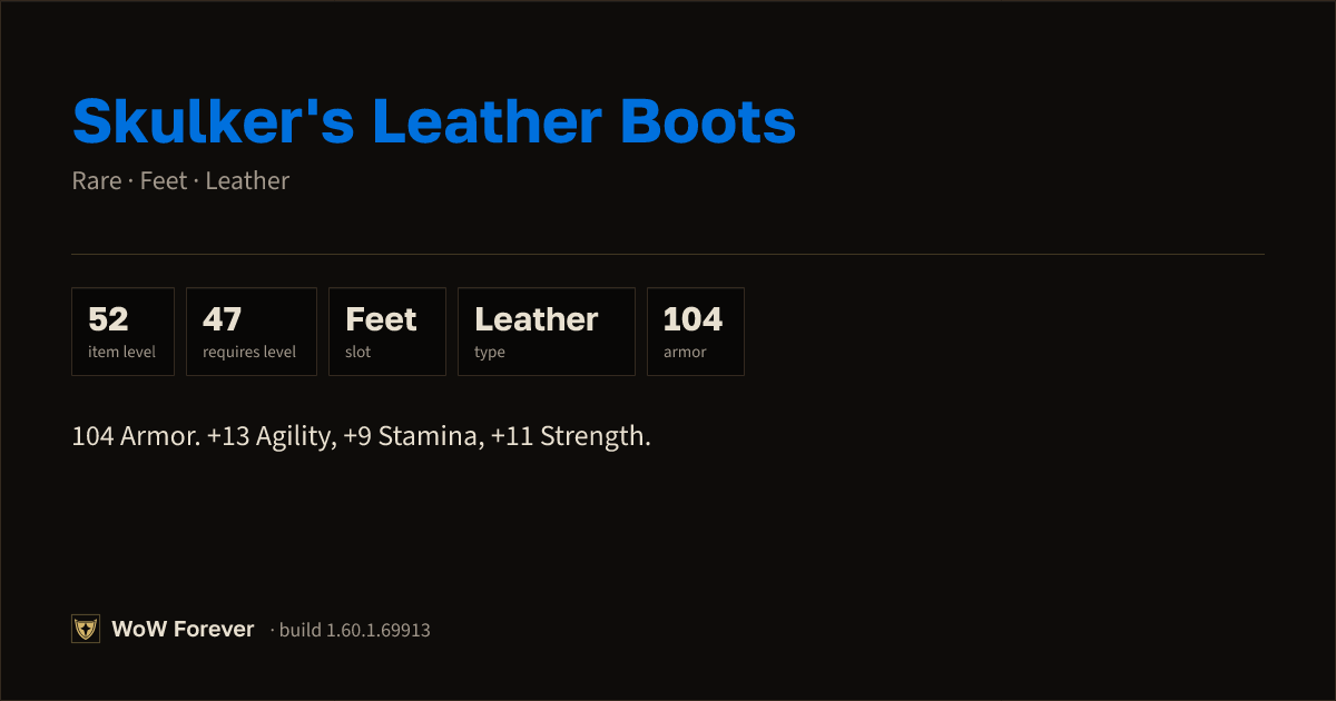 The preview card for Skulker's Leather Boots - Rare Leather Feet