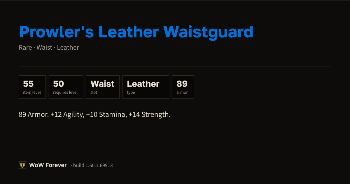 The preview card for Prowler's Leather Waistguard - Rare Leather Waist